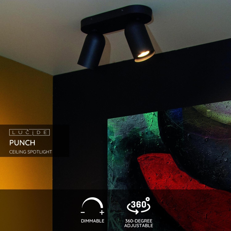 Lucide PUNCH - Stropné bodové svietidlo - 2xGU10 - Čierne